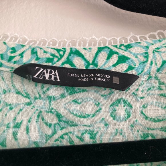 ZARA Boho Long Sleeve Dress Green Button Front Floral Festival Hippie Size XL - Picture 8 of 9